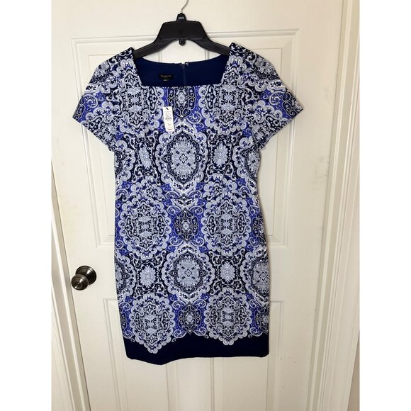 NWT Talbots Blue & White Paisley Print Sheath Dress 10P Petite Officecore Preppy - Picture 4 of 10